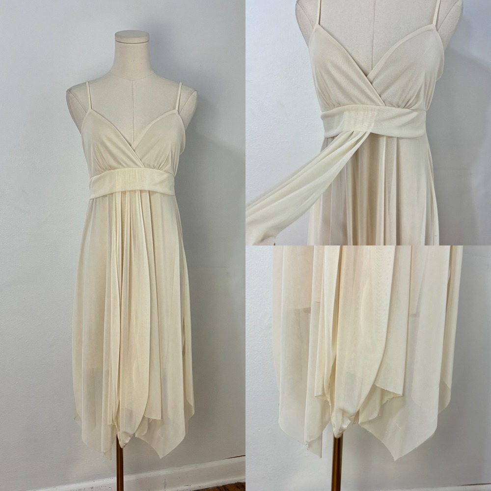 Hourglass Asymmetrical Ethereal Babydoll Dress Surplice Cream Mesh Fairy Women M